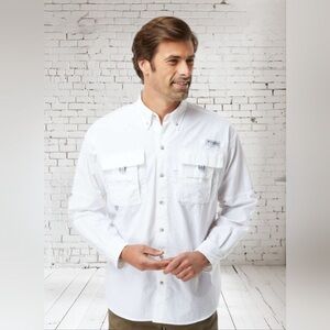Columbia PFG Performance Fishing Gear White Casual Button Down Shirt Long Sleeve